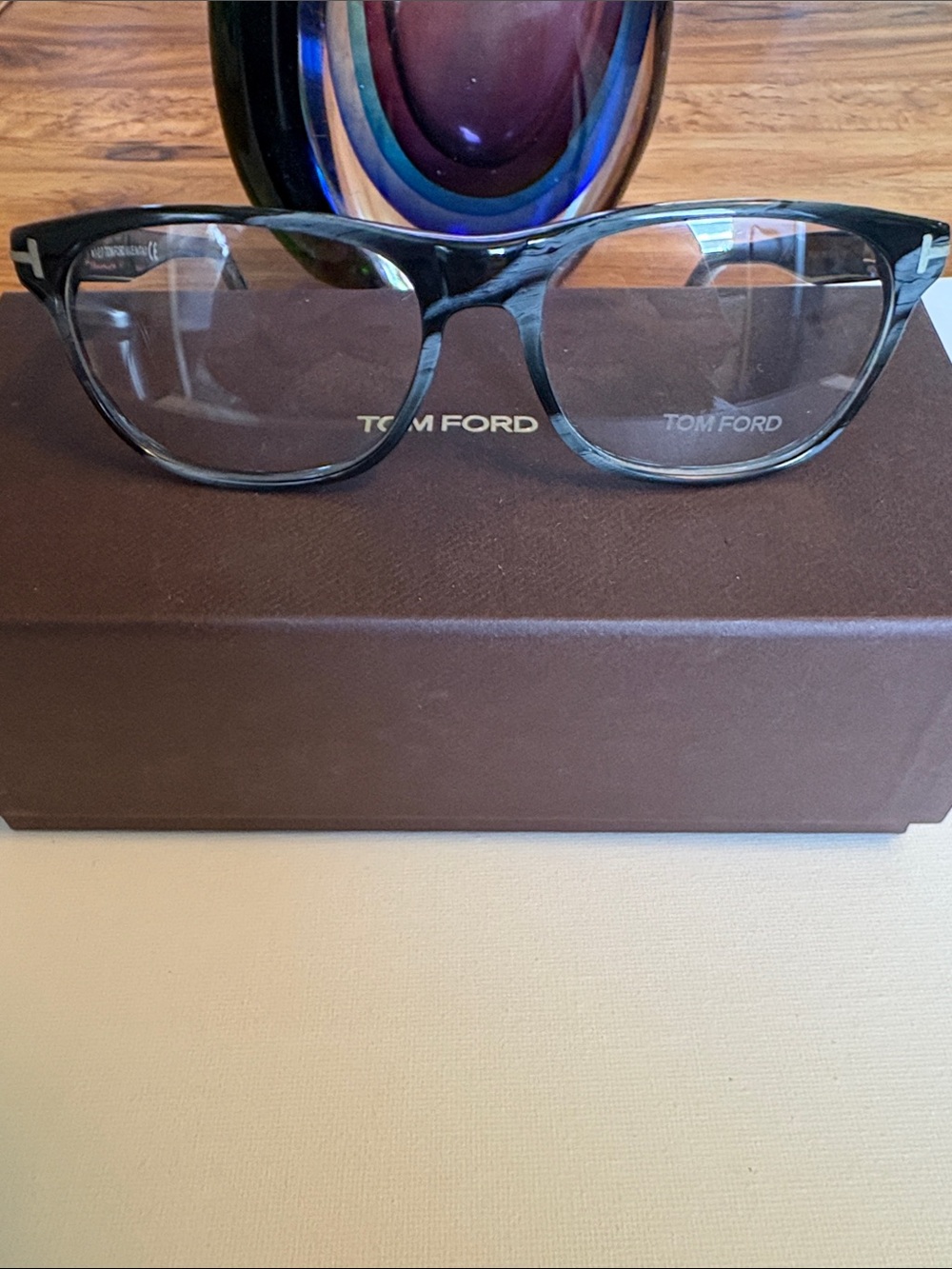 Tom Ford Black and Gray Marbled Acetate Eyeglass Frames Unisex